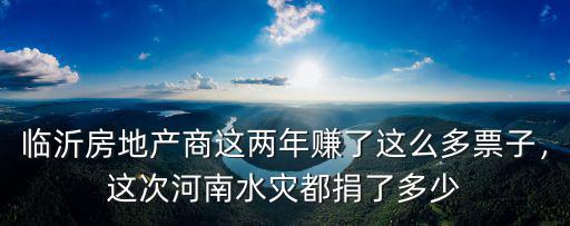 臨沂房地產商這兩年賺了這么多票子，這次河南水災都捐了多少