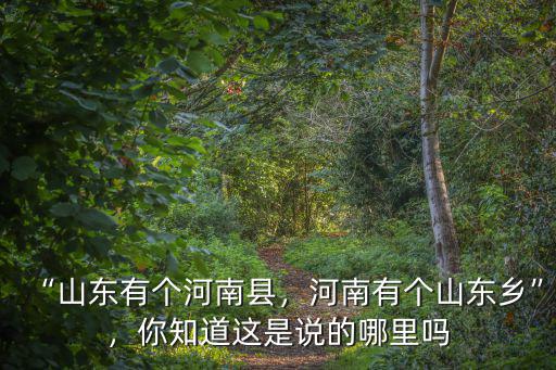 “山東有個河南縣，河南有個山東鄉”，你知道這是說的哪里嗎