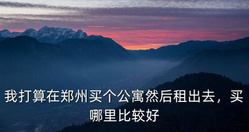 我打算在鄭州買個公寓然后租出去，買哪里比較好