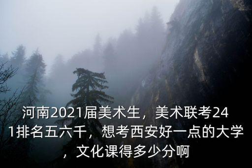 河南2021屆美術生，美術聯考241排名五六千，想考西安好一點的大學，文化課得多少分啊