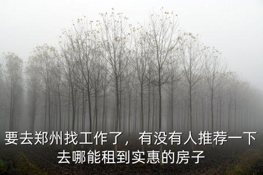 要去鄭州找工作了，有沒有人推薦一下去哪能租到實惠的房子