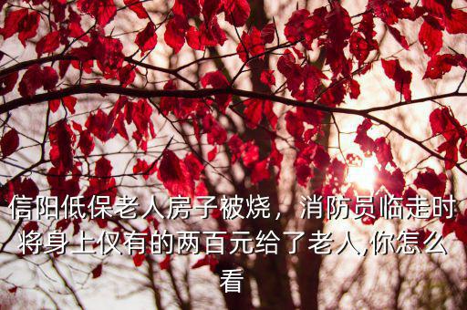 信陽低保老人房子被燒，消防員臨走時將身上僅有的兩百元給了老人,你怎么看