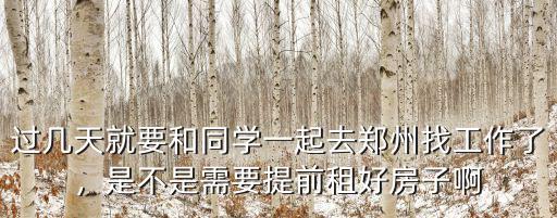 過幾天就要和同學一起去鄭州找工作了，是不是需要提前租好房子啊