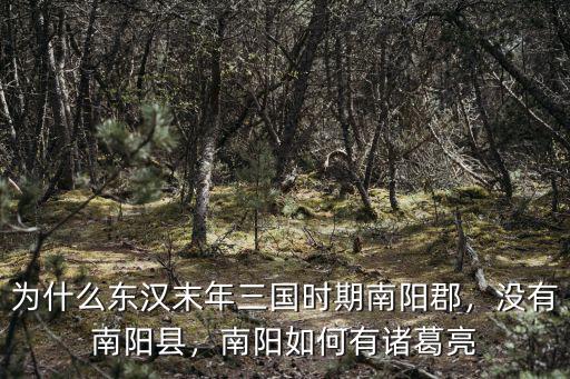為什么東漢末年三國時期南陽郡，沒有南陽縣，南陽如何有諸葛亮