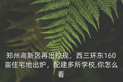 鄭州高新區再出控規，西三環東160畝住宅地出爐，配建多所學校,你怎么看