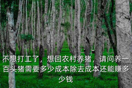 不想打工了，想回農村養豬，請問養一百頭豬需要多少成本除去成本還能賺多少錢