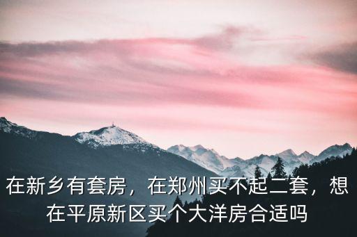 在新鄉有套房，在鄭州買不起二套，想在平原新區買個大洋房合適嗎