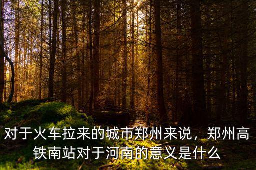 對于火車拉來的城市鄭州來說，鄭州高鐵南站對于河南的意義是什么