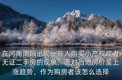 在河南南陽出現一些人購買小產權或者無證二手房的現象，面對當地房價呈上漲趨勢，作為購房者該怎么選擇