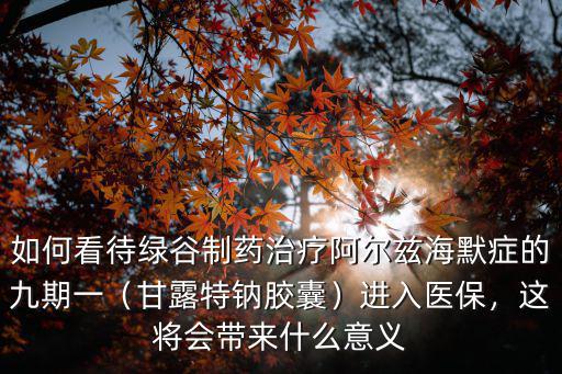 如何看待綠谷制藥治療阿爾茲海默癥的九期一（甘露特鈉膠囊）進入醫保，這將會帶來什么意義