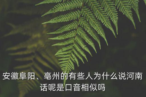 安徽阜陽(yáng)、亳州的有些人為什么說河南話呢是口音相似嗎