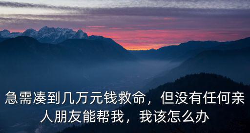 急需湊到幾萬元錢救命，但沒有任何親人朋友能幫我，我該怎么辦