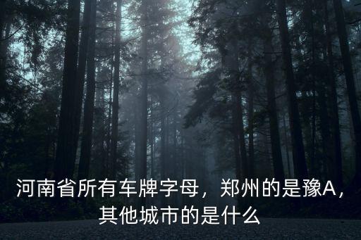 河南省所有車牌字母，鄭州的是豫A，其他城市的是什么