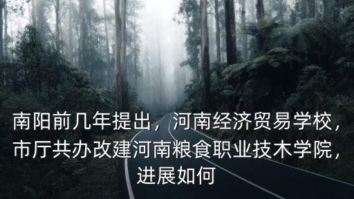 南陽前幾年提出，河南經濟貿易學校，市廳共辦改建河南糧食職業技木學院，進展如何