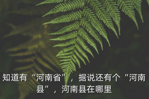 知道有“河南省”，據說還有個“河南縣”，河南縣在哪里