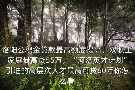 洛陽(yáng)公積金貸款最高額度提高，雙職工家庭最高貸55萬(wàn)，“河洛英才計(jì)劃”引進(jìn)的高層次人才最高可貸60萬(wàn)你怎么看