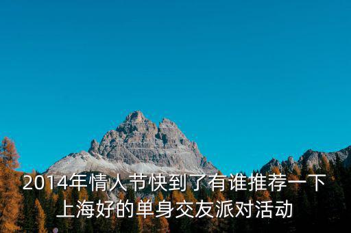 2014年情人節快到了有誰推薦一下上海好的單身交友派對活動