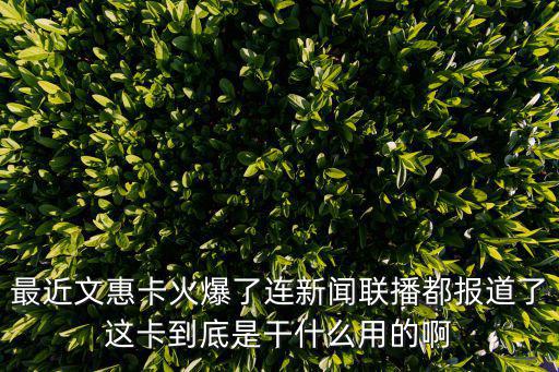 最近文惠卡火爆了連新聞聯(lián)播都報道了這卡到底是干什么用的啊