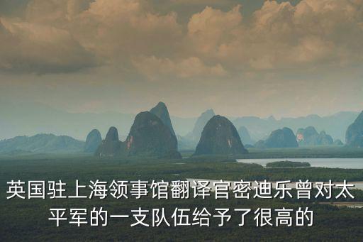 英國駐上海領事館翻譯官密迪樂曾對太平軍的一支隊伍給予了很高的
