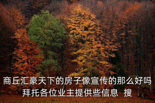 商丘匯豪天下的房子像宣傳的那么好嗎拜托各位業主提供些信息  搜