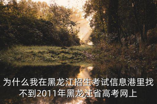 為什么我在黑龍江招生考試信息港里找不到2011年黑龍江省高考網上