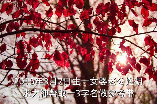 2015年3月7日生一女嬰老公姓胡求大神幫取一3字名做參考帶