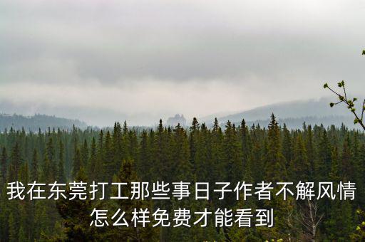 我在東莞打工那些事日子作者不解風情怎么樣免費才能看到