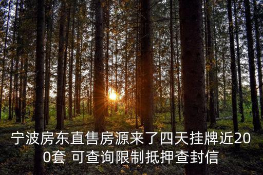 寧波房東直售房源來了四天掛牌近200套 可查詢限制抵押查封信