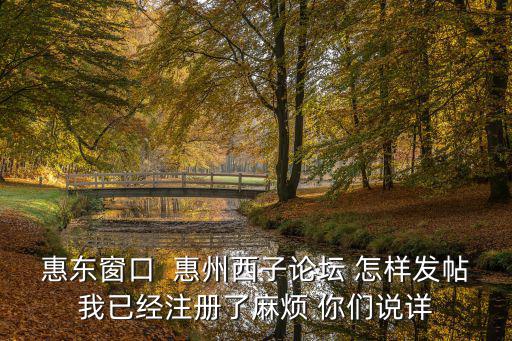 惠東窗口  惠州西子論壇 怎樣發(fā)帖我已經(jīng)注冊了麻煩 你們說詳
