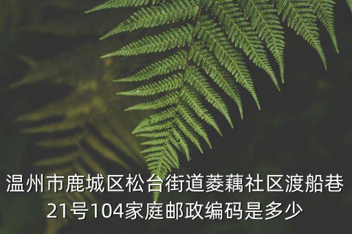 溫州市鹿城區松臺街道菱藕社區渡船巷21號104家庭郵政編碼是多少