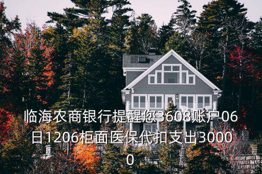 臨海農(nóng)商銀行提醒您3608賬戶06日1206柜面醫(yī)保代扣支出30000
