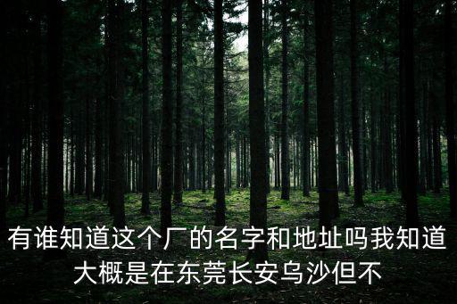 有誰知道這個(gè)廠的名字和地址嗎我知道大概是在東莞長安烏沙但不