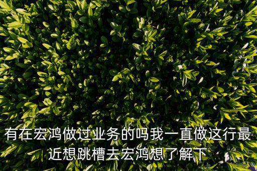 有在宏鴻做過業務的嗎我一直做這行最近想跳槽去宏鴻想了解下