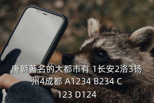 唐朝著名的大都市有 1長安2洛3揚州4成都 A1234 B234 C123 D124