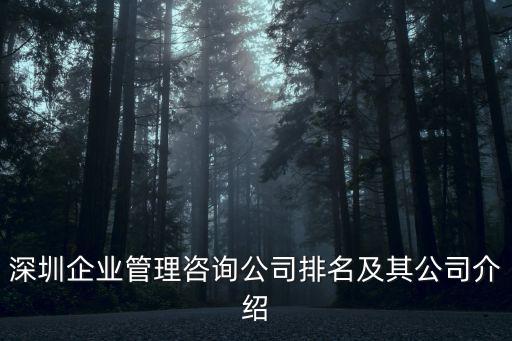 深圳企業管理咨詢公司排名及其公司介紹