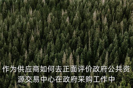 作為供應商如何去正面評價政府公共資源交易中心在政府采購工作中