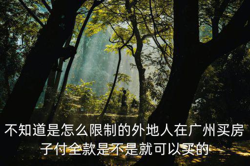 廣州全額買房，不知道是怎么限制的外地人在廣州買房子付全款是不是就可以買的