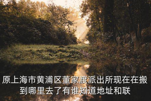 原上海市黃浦區董家渡派出所現在在搬到哪里去了有誰知道地址和聯