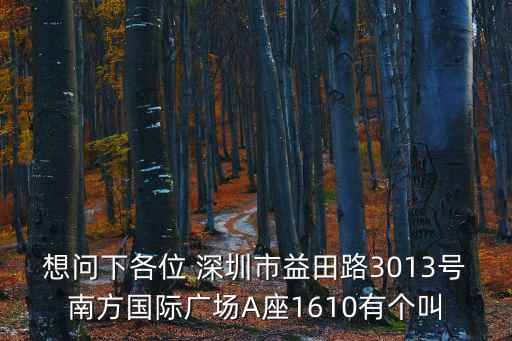 想問下各位 深圳市益田路3013號南方國際廣場A座1610有個叫