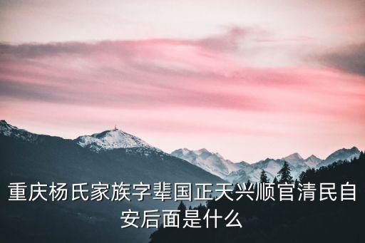 重慶市楊姓人字字輩，重慶楊氏家族字輩國正天興順官清民自安后面是什么