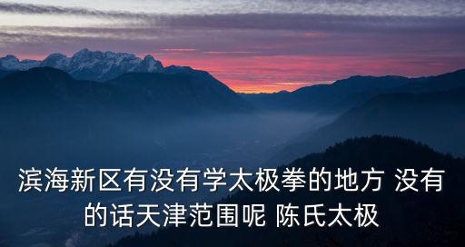 濱海新區有沒有學太極拳的地方 沒有的話天津范圍呢 陳氏太極