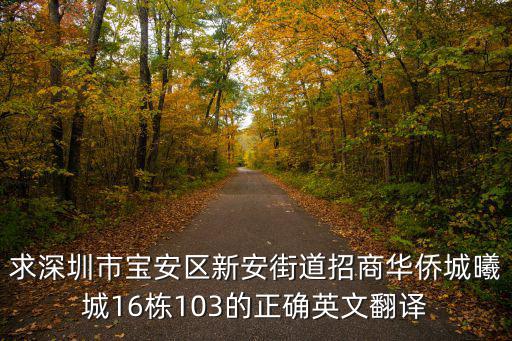 深圳市寶安區新安辦前進路 英文，求深圳市寶安區新安街道招商華僑城曦城16棟103的正確英文翻譯