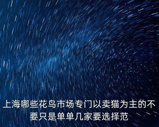 上海哪些花鳥市場專門以賣貓為主的不要只是單單幾家要選擇范