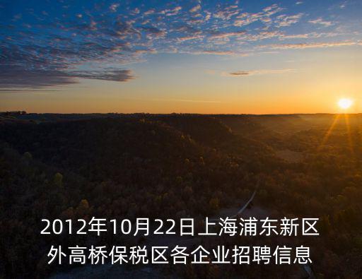 2012年10月22日上海浦東新區外高橋保稅區各企業招聘信息
