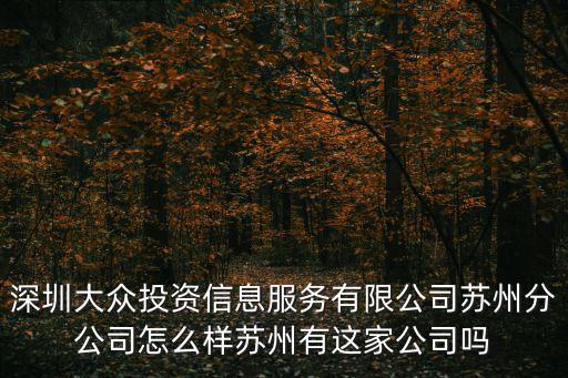 深圳大眾投資信息服務有限公司蘇州分公司怎么樣蘇州有這家公司嗎
