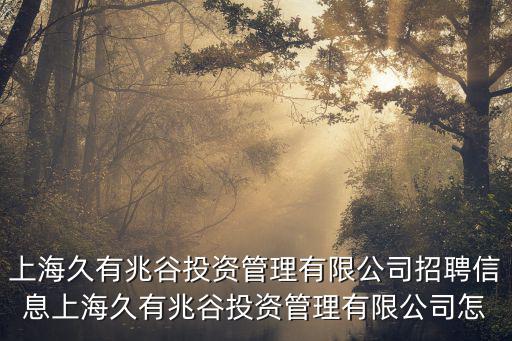 上海久有兆谷投資管理有限公司招聘信息上海久有兆谷投資管理有限公司怎