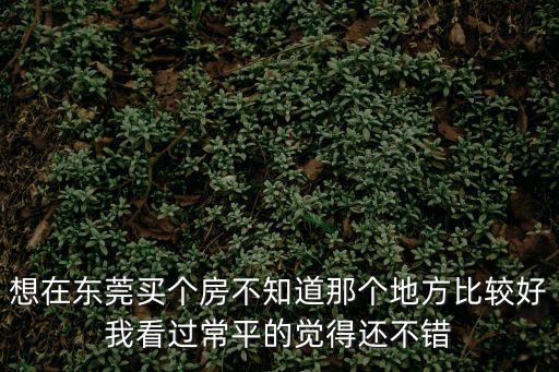 想在東莞買個房不知道那個地方比較好我看過常平的覺得還不錯