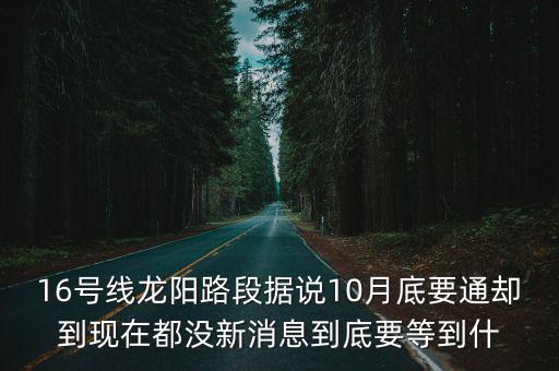 16號線龍陽路段據說10月底要通卻到現在都沒新消息到底要等到什