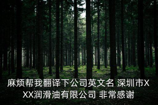 麻煩幫我翻譯下公司英文名 深圳市XXX潤(rùn)滑油有限公司 非常感謝