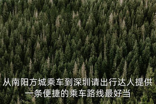 從南陽方城乘車到深圳請出行達人提供一條便捷的乘車路線最好當